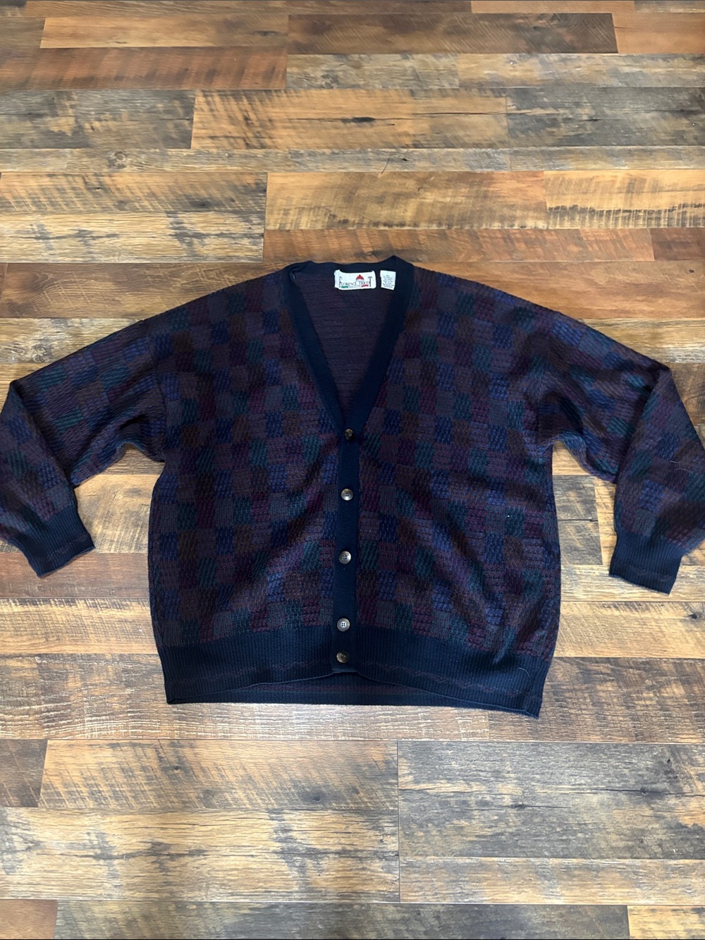 Vintage Florence Tricot Men’s Wool Blend Cardigan Sweater Geometric Knit Button